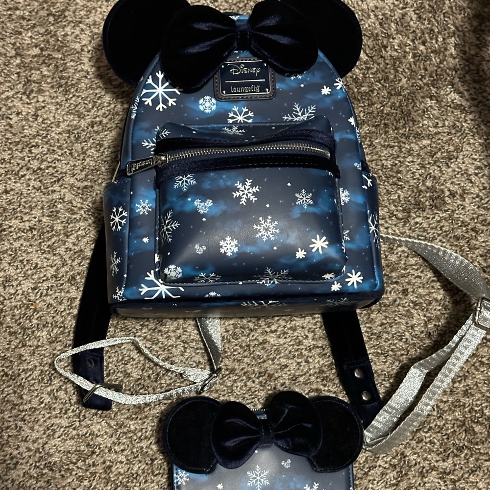 Disney Snowflake Backpack and Wallet Set - Navy and Silver